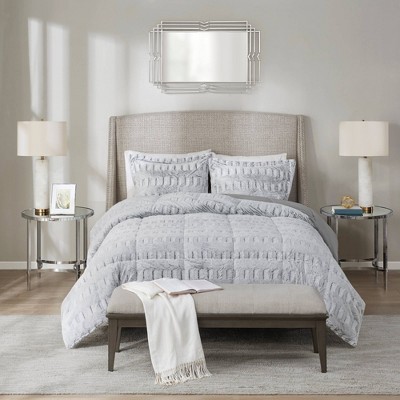 Gray Twin Reversible Faux Fur Bedspread Set