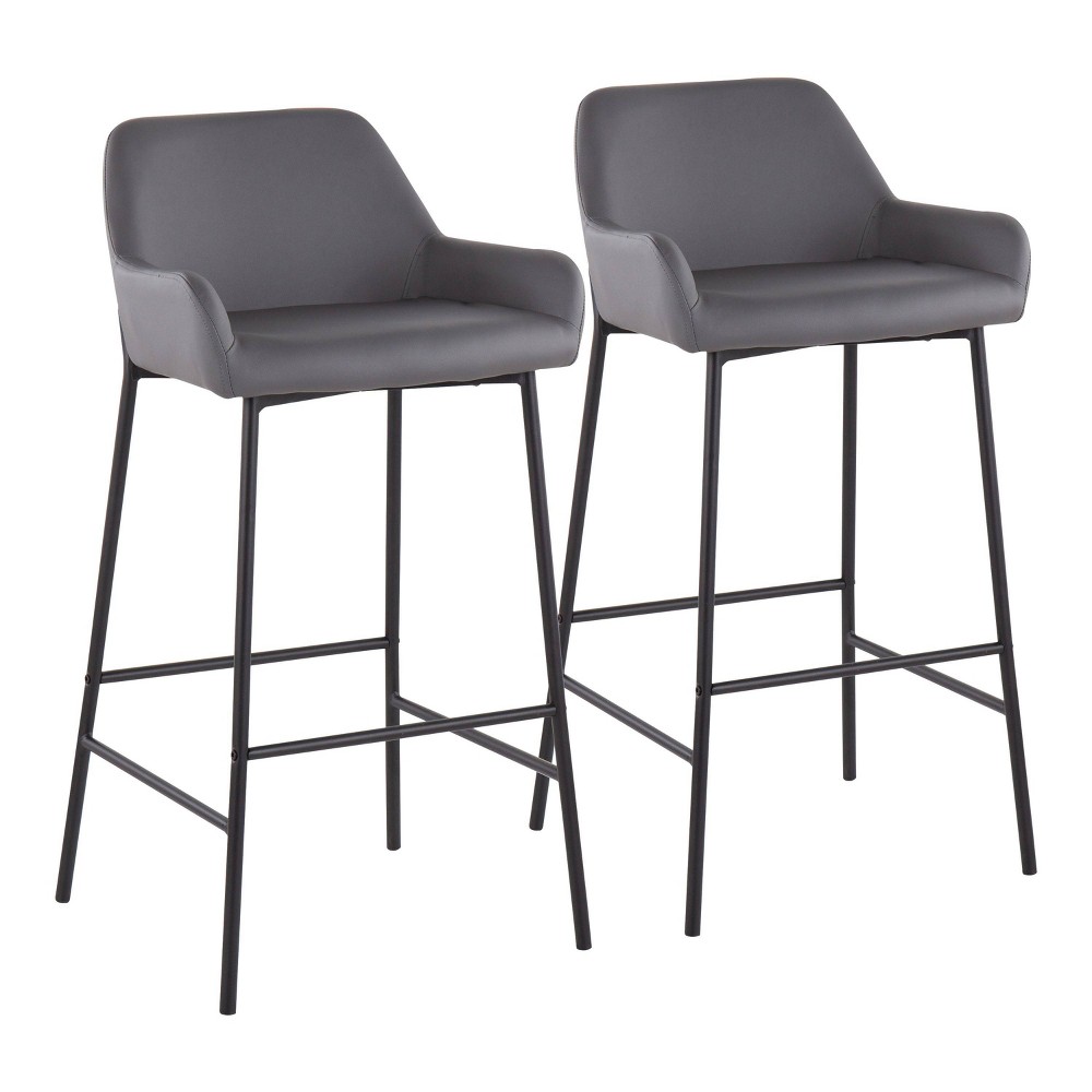 Set of 2 Daniella Metal Faux Leather Barstools Black/Gray - LumiSource: Contemporary, Upholstered, Fixed Height