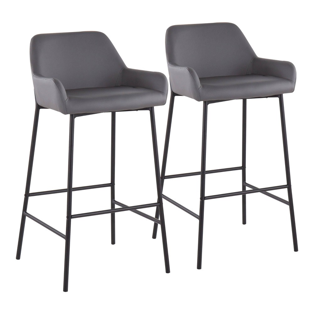 Photos - Chair Set of 2 Daniella Metal Faux Leather Barstools Black/Gray - LumiSource