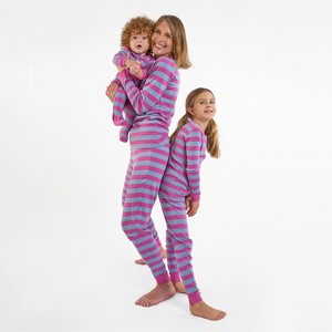Leveret Matching Family Pajamas – Purple & Denim Stripes – 100% Cotton – Customizable for Personalization - 1 of 4