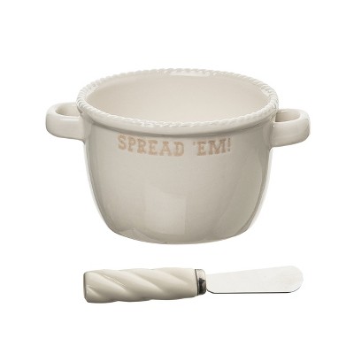 Totalee Gift Spread Em Bowl w/ Spreader Ceramic White 12.5 oz