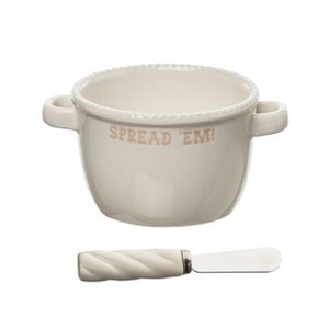 Totalee Gift Spread Em Bowl w/ Spreader Ceramic White 12.5 oz - 1 of 1