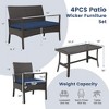 Tangkula 4 Pieces Outdoor Patio PE Wicker Sofa w/ Tempered Glass Coffee Table for Porch & Backyard - 3 of 4