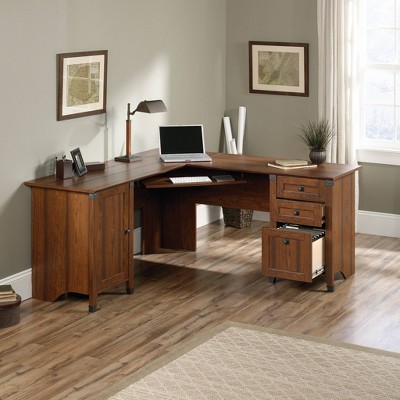 Washington Cherry Wood Corner Desk with Drawers and Keyboard Tray