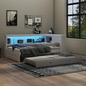 Whisen Full Size Wood Daybed with Storage Shelves, USB, LED, and Trundle - 1 of 4