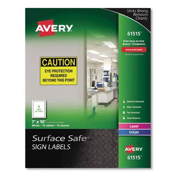 Surface Safe Removable Label Safety Signs, Inkjet/Laser Printers, 7 x 10, White, 15/Pack Surface Safe Removable Label Safety Signs, Inkjet/Laser Printers, 7 x 10, White, 15/Pack