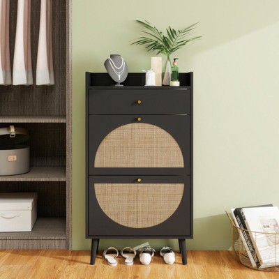 ALEXOUN Freestanding Shoe Rack with 2 Flip Drawers & 1 Drawer for Home Entryway, Living Room, Bedroom Small Spaces,Black