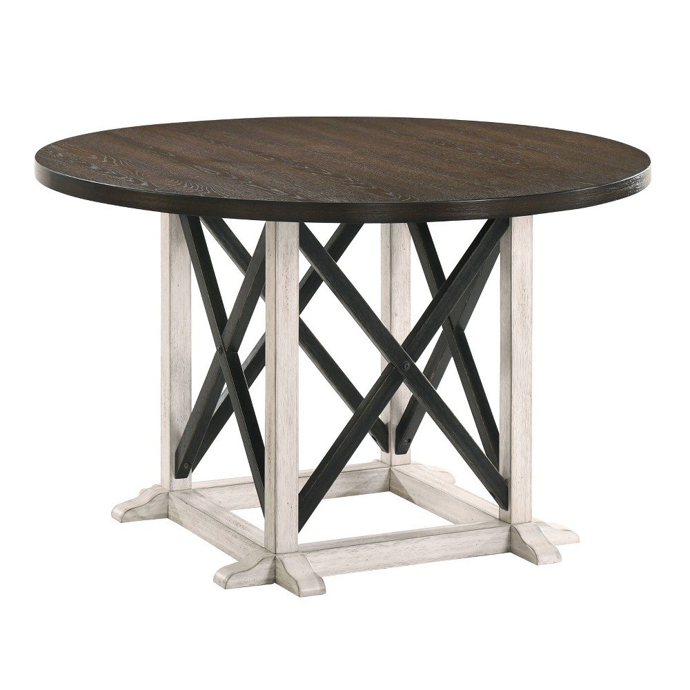 Photos - Garden & Outdoor Decoration 47" Piker Round Wood Dining Table Dark Walnut/Antique White - HOMES: Inside + Out