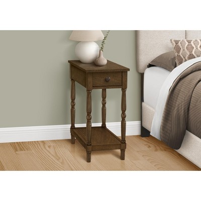 Vynxaria Traditional Accent Table, 2 Tier, Nightstand, Brown Veneer, 11.75" W x 21.75" L x 25" H