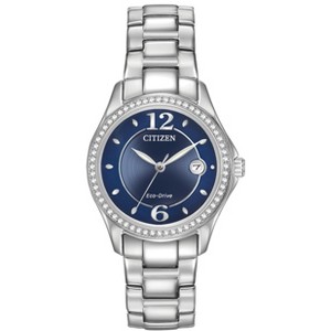 Citizen Ladies Eco-Drive Dress Classic Crystal Watch, Silver-Tone Stainless Steel Bracelet, Blue Dial,  3 Hand, Date - 1 of 4