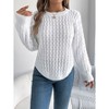 Women's Solid Knit Cable Sweater Casual Long Lantern Sleeve Pullover Crew Neck Knitted Tops - 3 of 4