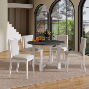 5 Piece Extendable Dining Table Set for 4 with Removable Leaf,Round Dining Table Set with Upholstered Chairs,Farmhouse Kitchen Table Set-Koiai - 1 of 4