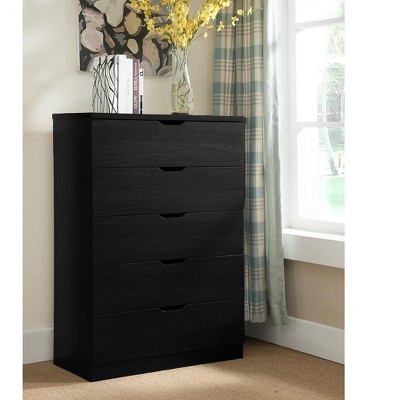 VYNXARIA Modern Black 5-Drawer Storage Chest with Metal Glides & Faux Wood Finish