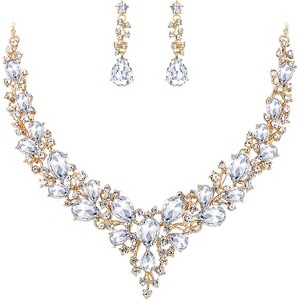 Wedding Bridal Jewelry Set, Austrian Crystal Teardrop Cluster Necklace & Earrings - 1 of 4