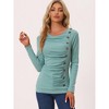 Allegra K Women's Cowl Neck Long Sleeves Buttons Decor Solid Ruched Top - 2 of 4