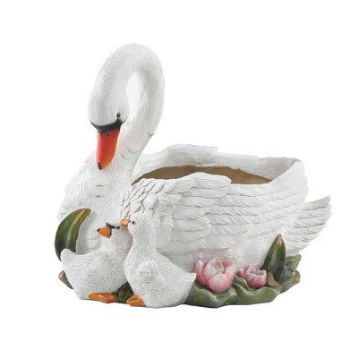 LuxenHome White Resin Swan Family Planter Multicolored