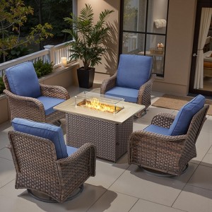 Buenhomino 5 Pieces Patio Furniture Set with Fire Pit Table - 4 Outdoor Swivel Rocker Chairs with 50000 BTU Propane Fire Pit Table - 1 of 4