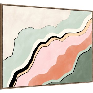 Amanti Art 42"x32" Pink and Green Abstract by Elena Ristova Framed Canvas Wall Art Print: Modern Lithograph, Horizontal Layout - 1 of 4