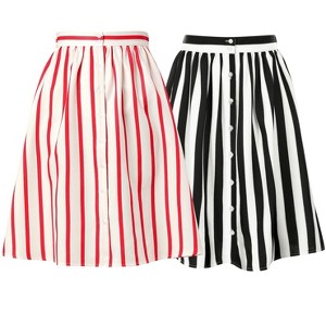 INSPIRE CHIC Women's Stripes Button Front Elastic Back A-Line Midi Skirt 2 Packs - 1 of 4