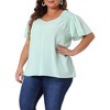 Agnes Orinda Women's Plus Size Ruffle Sleeve V Neck Smocked Shoulder Chiffon Summer Blouses - 2 of 4