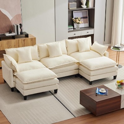 112" Modular Sectional Sofa, U-Shape Cloud Couch/Deep Seat/Armrest/Plush Corduroy Fabric, No Assembly Required, Space-Saving