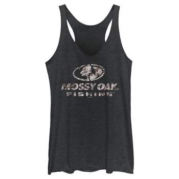 Women's Mossy Oak Fishing Bold Logo Racerback Tank Top - Black Heather - x Small
