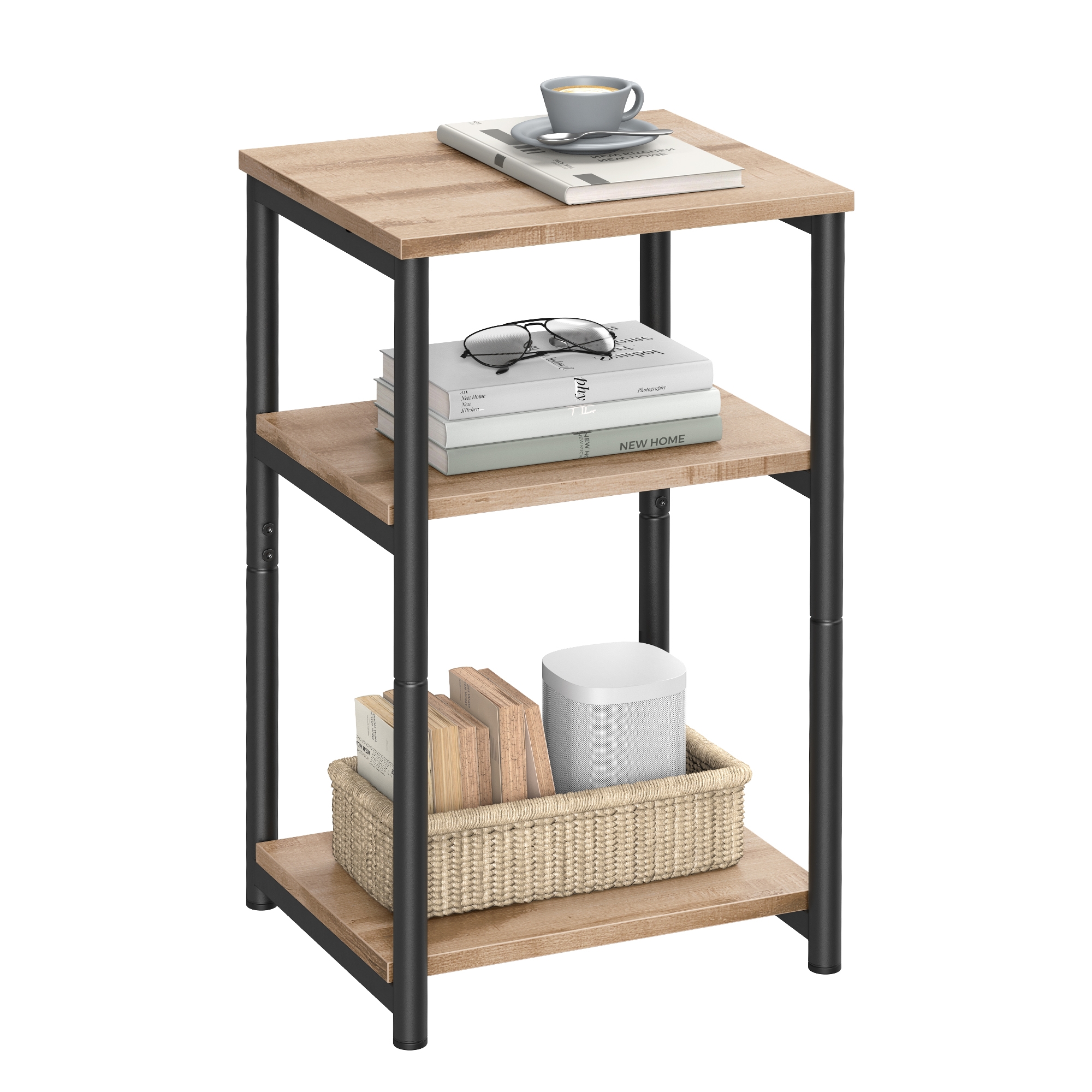 VASAGLE Side Table Small End Table Tall Nightstand Camel Brown and Classic Black