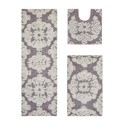 Medallion Collection 3 Piece 100% Cotton Tufted Bathroom Rug Set  with Non-Slip Backing, Machine Washable, Tumble Dry Bath Mat