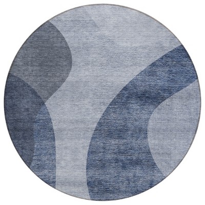 Denim Blue And Sky Blue Abstract Washable Indoor Outdoor Area Rug