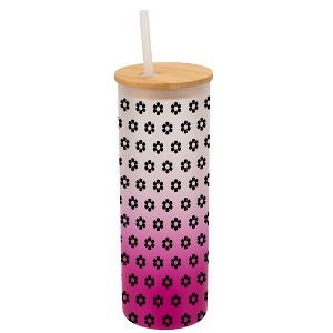Elanze Designs Retro Happy Daisy Flower Pattern Wrap-Around Design 25 Ounce Frosted Gradient Glass On-The-Go Coffee Travel Skinny Tumbler Mug Cup, - 1 of 1