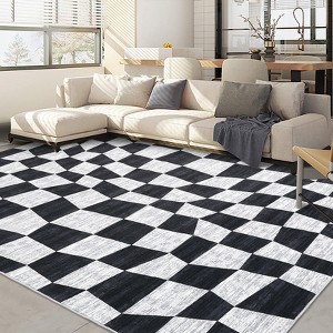 Washable Modern Geometric Checkerboard Rugs Non Slip Indoor Abstract Soft Carpet for Living Room Bedroom Low Pile Area Rugs Room Decor - 1 of 4