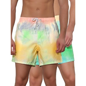 Lars Amadeus Men's Color Block Printed Elastic Waistband Vacation Swim Trunks 2 Pack - 1 of 4