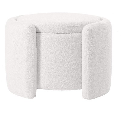 VYNXARIA Ottomans and Benches - White Round Ottoman with Storage, 24.41" x 20.07" x 16.93"