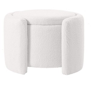 VYNXARIA Ottomans and Benches - White Round Ottoman with Storage, 24.41" x 20.07" x 16.93" - 1 of 4