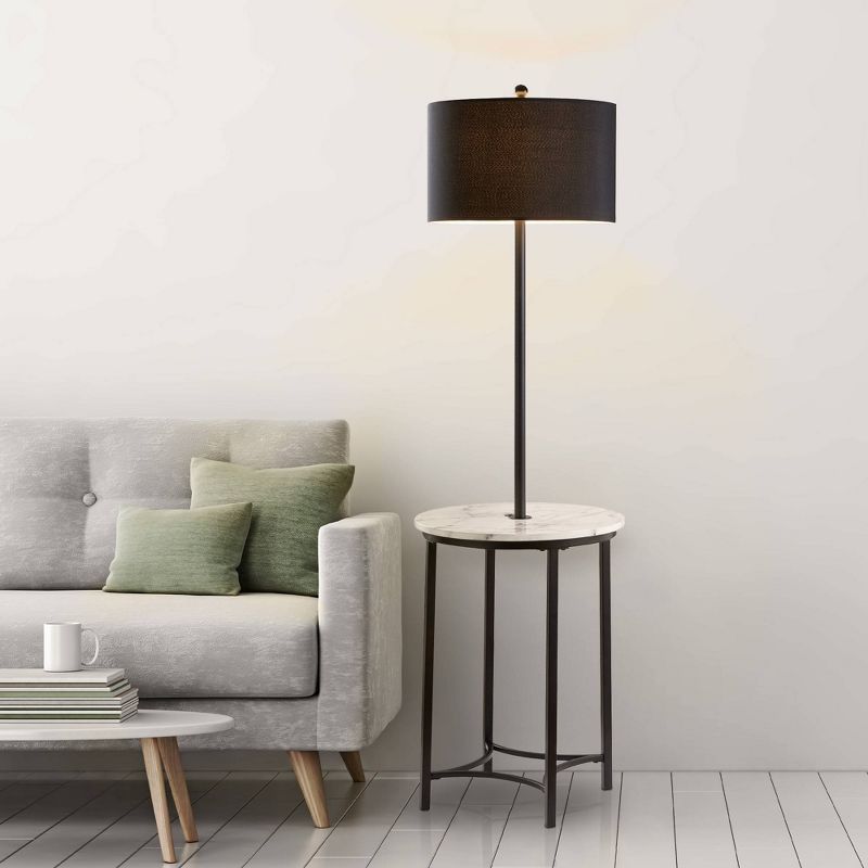 61.5&#34; Amelia Modern Floor Lamp with Table and Built-In USB Matte Black/White Marble - Teamson Home, 3 of 10
