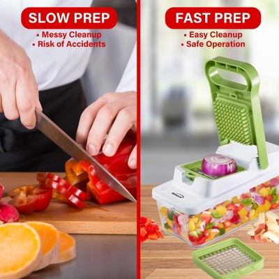 Green and White BPA-Free Plastic Food Chopper with Stainless Steel Blades