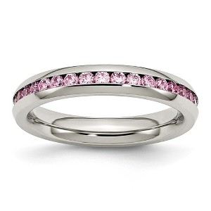 Black Bow Jewelry 4mm Stainless Steel And Light Pink Cubic Zirconia Stackable Band - 1 of 4