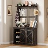 77" Hall Tree Entryway Furniture with Coat Rack, Mirrors, Shoe Storage, Drawers & Barn Doors, White/Black - 2 of 4