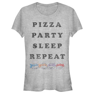 Juniors Womens Teenage Mutant Ninja Turtles Distressed Pizza Party Sleep Repeat T-Shirt - 1 of 4