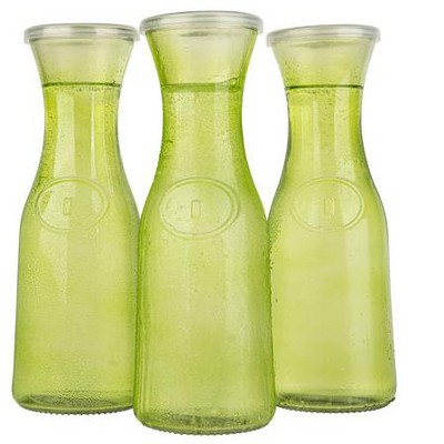 JoyJolt Hali Glass Carafe Bottle Pitcher with 6 Lids - 35 oz - Set of 3