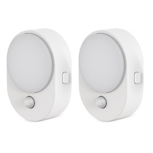 YANSUN 2-Pack 0.6W Plug-In Motion Sensor Night Lights, Oval Shape, White Housing, 5000K White Light, 3-Step Button Dimming (ON, OFF, AUTO), US Plug - 1 of 4