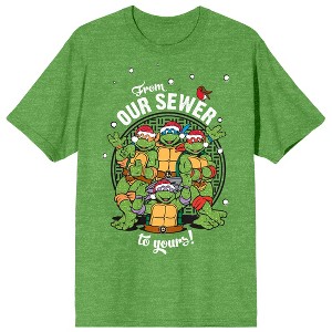 Teenage Mutant Ninja Turtles TMNT Holiday From Our Sewer to Yours Women's Green Heather Crew Neck Short Sleeve Tee - 1 of 3