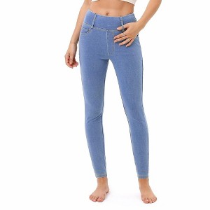 Women's Jeans High Waist Faux Denim Leggings with Pockets - 1 of 4