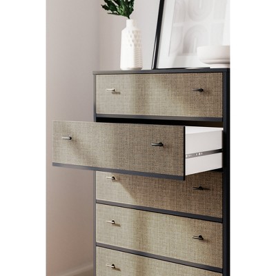 Charlang Black and Beige 5-Drawer Mid-Century Chest