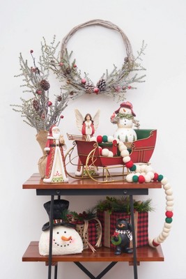 Festive Red and White Resin Praying Angel Figurine