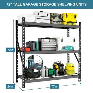 Garage Shelving Heavy Duty 72"H*77"W Garage Storage Shelves 6000LBS Heavy Duty Shelving Adjustable 3 Tier Metal Shelving for Garage Storage - 1 of 4