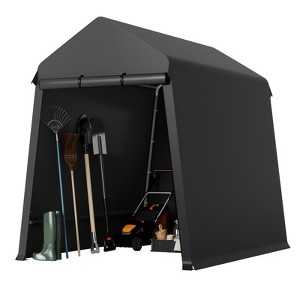 6x8 Ft Outdoor Portable Storage Shelter Shed,Carport Storage Shed with Roll-Up Zipper Doo for Motorcycle Waterproof and Uv Resistant Anti-Snow,Black - 1 of 4