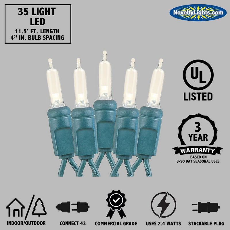 Novelty Lights 35 light T5 Traditional LED Christmas Mini Light Set (Green Wire, 11.5 Feet), 5 of 8