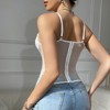 Women's Straps Mesh Cami Corset Top Lace Up Back Bustier Cami Corset Top with Curved Trim Fashionable Bustier Fishbone Top - 3 of 4
