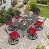 7-Piece Rectangle Cast Aluminum Outdoor Patio Dining Set with Swivel Chairs & Red Cushions & Umbrella Hole - 2 of 4